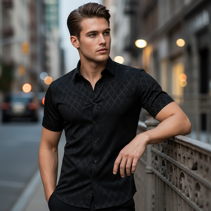 ⏳ Sconto del 61% a tempo limitato ⏰ ⚡ Acquista 2 pezzi: 5% di sconto + Spedizione gratuita ✈️ Camicia da uomo nera testurizzata a maniche corte 👔