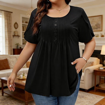 T-shirt da donna con maniche a sbuffo e pieghe sul davanti
