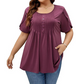 T-shirt da donna con maniche a sbuffo e pieghe sul davanti