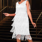 Abito Flapper da donna senza maniche, con scollo a V e frange