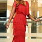 Abito Flapper da donna senza maniche, con scollo a V e frange