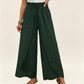 Pantaloni da donna a gamba larga con spacco e vita arricciata