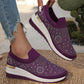 Sneakers slip-on casual da donna in tessuto a rete con strass