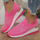 Sneakers slip-on casual da donna in tessuto a rete con strass