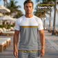 🏖️👕 Completo sportivo estivo da uomo color-block: t-shirt traspirante e pantaloncini con coulisse, due pezzi.