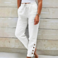 Women's Drawstring Waist Pants with Buttoned Ankles