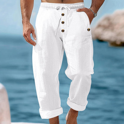 Pantaloni casual da uomo in lino con coulisse