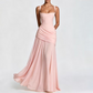 Abito lungo da donna con scollo quadrato e corpetto arricciato