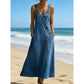 Abito in denim asimmetrico con bottoni, elegante, da donna