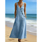 Abito in denim asimmetrico con bottoni, elegante, da donna