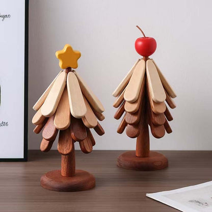 Sottopentola in legno a forma di albero con stella o mela