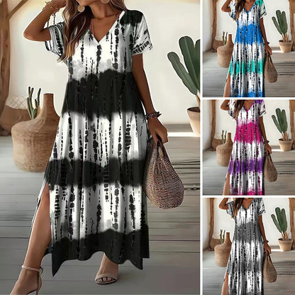 💖Ultimo giorno: Sconto del 50%💖💃Abito casual da donna con scollo a V ed effetto sfumato