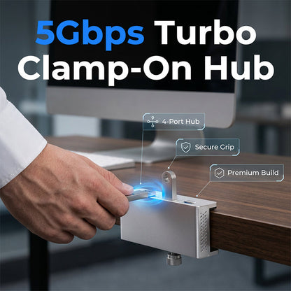 Docking station USB 3.0 a 4 porte in lega di alluminio con morsetto di fissaggio