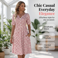 Abito casual da donna con scollo a V, stampa e tasche