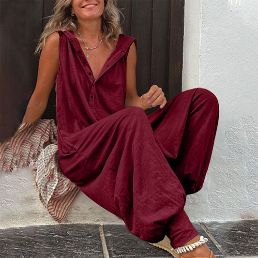 Tuta Senza Maniche Con Cappuccio Rilassata Da Donna
