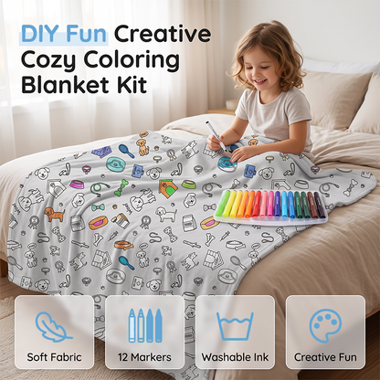 🎨 Kit Coperta da Colorare Fai da Te | Tessuto Morbido e Delicato sulla Pelle 🤗 | Pennarelli Lavabili, Si Ridisegna all'Infinito 🖍️ | Creatività e Relax per Tutta la Famiglia 🧡 | 2 Misure: 70×100 e 100×140 cm 📏