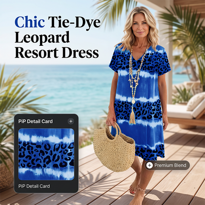 Abito casual con scollo a V con stampa leopardata tie-dye da donna