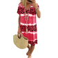Abito casual con scollo a V con stampa leopardata tie-dye da donna