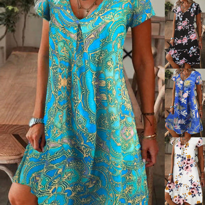 Abito lungo elegante da donna con stampa floreale e scollo a V
