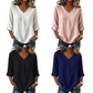 Blusa casual da donna con scollo a V e maniche a tre quarti