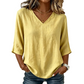 Blusa casual da donna con scollo a V e maniche a tre quarti