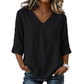 Blusa casual da donna con scollo a V e maniche a tre quarti