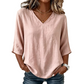 Blusa casual da donna con scollo a V e maniche a tre quarti