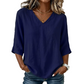 Blusa casual da donna con scollo a V e maniche a tre quarti