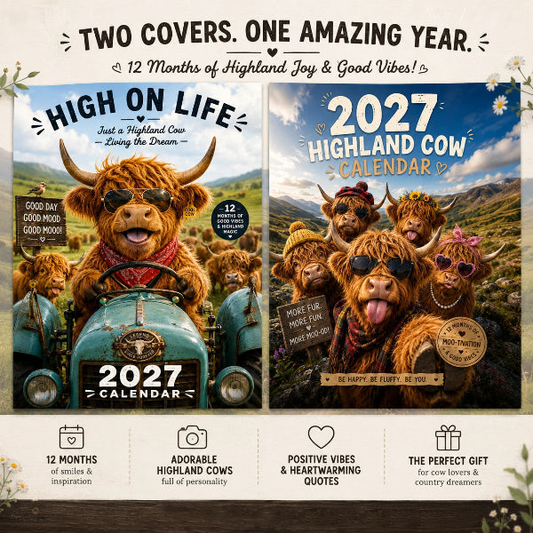 2027 Funny Highland Cow Wall Calendar | A4 Hanging Calendar | Designed by Isabel Kline 🐮📅 Calendario da parete 2027 con mucca scozzese divertente | Calendario appendibile A4 | Progettato da Isabel Kline ✨🎨