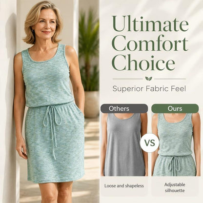 Abito da donna senza maniche con scollo quadrato e coulisse in vita