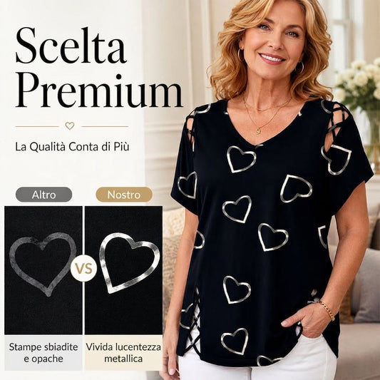 💖👚 -50% | T-Shirt Donna Taglie Forti con Stampa Cuore – Maniche Corte, Dettagli Tagliati & Lacci, Taglio Ampio e Casual