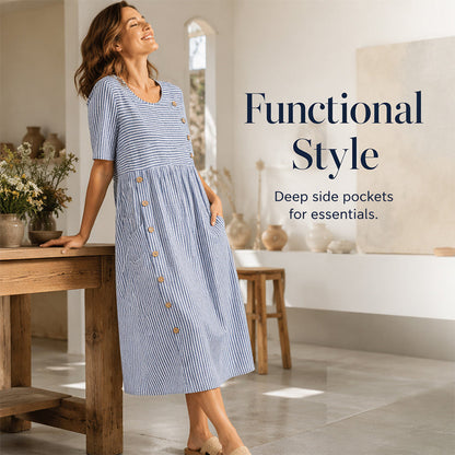 Abito casual da donna a righe con vestibilità comoda