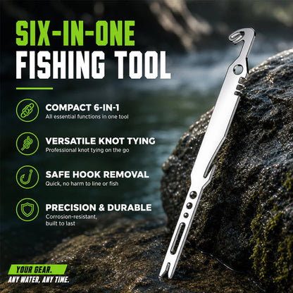🎣🔧 Strumento da pesca 6‑in‑1 in acciaio inox – Rimuovi ami, crea nodi e molto di più! Compatto, leggero e super resistente. 💪🐟