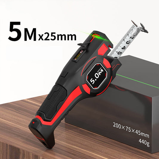 ❄️Saldi Estivi 60% Sconto!📏Metro a Nastro 2-in-1 con Guida Laser Verde – 5m con Livella, Blocco Automatico & Ricarica Type-C