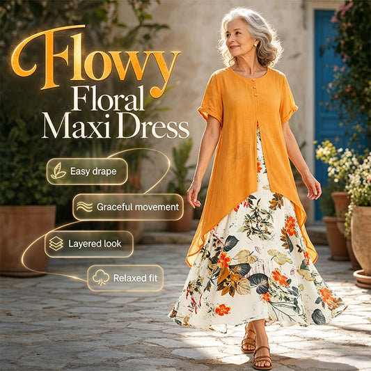 Abito casual da donna a fiori con effetto a strati