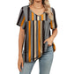 Top casual da donna a maniche corte con scollo a V, stampa e dettagli plissettati