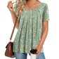 👚 Top floreale da donna a maniche corte e scollo rotondo — Top leggero con stampa floreale e classico scollo rotondo
