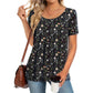 👚 Top floreale da donna a maniche corte e scollo rotondo — Top leggero con stampa floreale e classico scollo rotondo