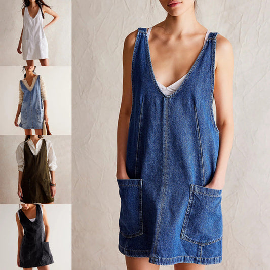 Abito in denim alla moda da donna con schiena scoperta