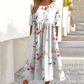 Abito lungo elegante da donna a girocollo con stampa floreale