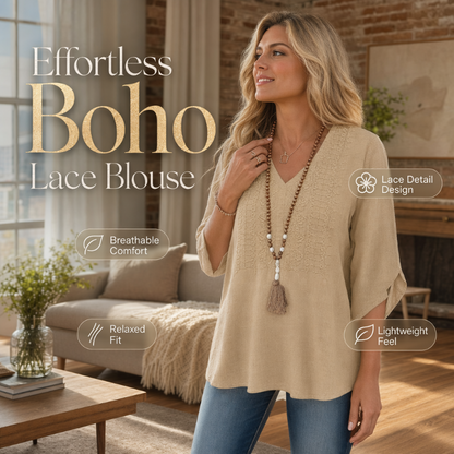 Top casual da donna con scollo a V e ricami