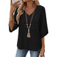Top casual da donna con scollo a V e ricami