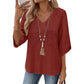 Top casual da donna con scollo a V e ricami