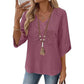 Top casual da donna con scollo a V e ricami