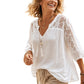 Top da donna con scollo a V e maniche traforate