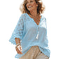Top da donna con scollo a V e maniche traforate