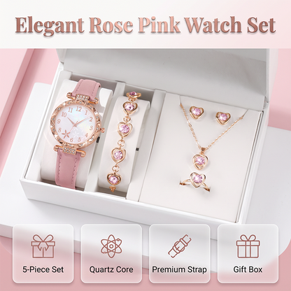 💥【Offerta a metà prezzo】🔥 Set regalo da donna composto da 5 pezzi: orologio e gioielli | Quadrante con motivo a farfalla | Regalo ideale 🎁
