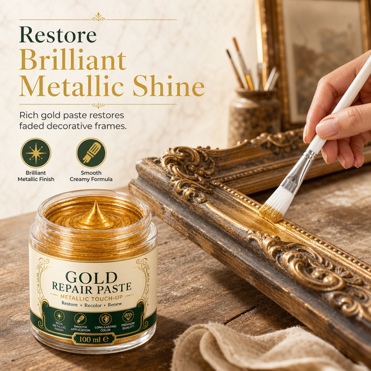 Pasta riparatrice e di finitura color oro metallizzato con pennello