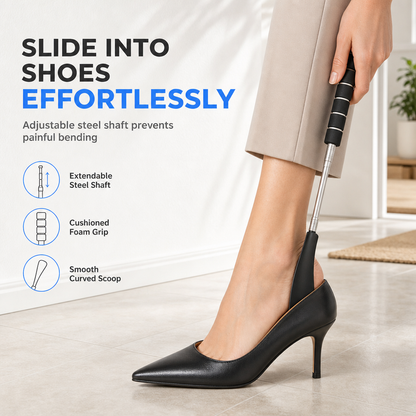 👞Calzascarpe Telescopico Lungo ↕️ | Acciaio Inossidabile, Impugnatura Morbida e Lunghezza Regolabile 46–70 cm | 6 Colori