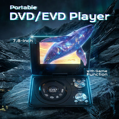 📀🎮 Lettore DVD/EVD Portatile da 7,8 Pollici con Funzione Giochi – Intrattenimento Ovunque, Spedizione Gratuita ✨